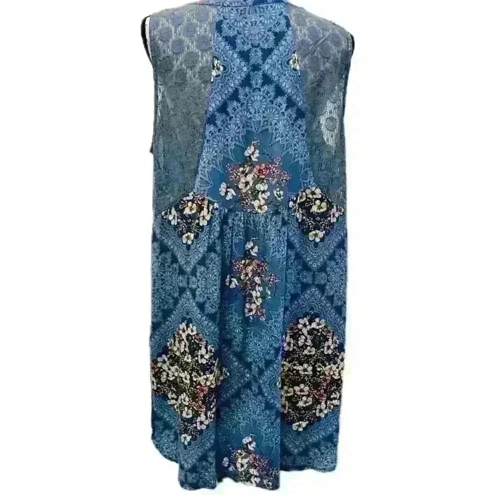 Fig and Flower Blue Floral Crochet Midi Sleeveless Women’s Dress Size XL - Picture 2 of 14